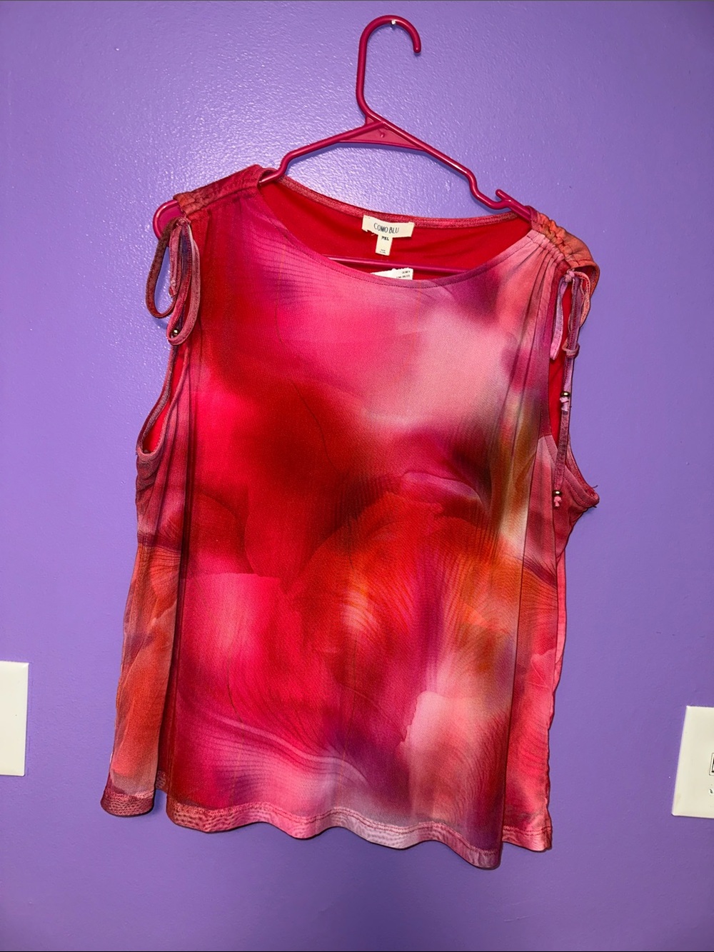 Como blu Pink-Red Ombre Shoulder-Tie Tank